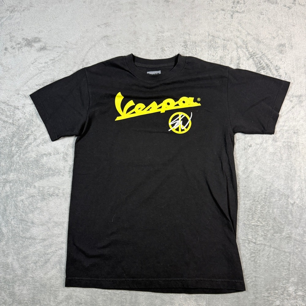 Vespa Mens Medium T-Shirt Sean Wotherspoon Yellow Logo Graphic Black Tee